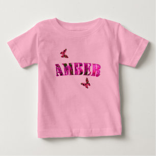 T-shirt Pour Bébé Nom Ambre Floral Réalisé Avec Des Bougainvillées, 