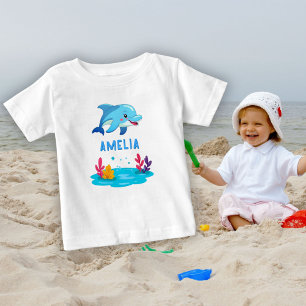 T-shirt Pour Bébé Nom d'animaux marins dauphin mignon