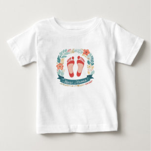 T-shirt Pour Bébé Nurse Mamma with Baby Footprints and Floral Frame
