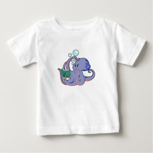 T-shirt Pour Bébé Octopus à la lecture avec livre
