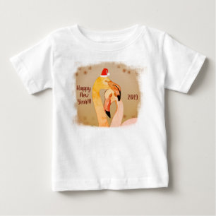 T-shirt Pour Bébé Oiseaux de Flamant rose du Nouvel An -Chemise