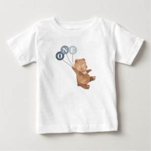 T-shirt Pour Bébé Ours avec 3 Ballons Bleus 1er Anniversaire