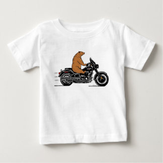 T-shirt Pour Bébé Ours brun blanc à moto