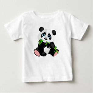 T-shirt Pour Bébé Ours de panda noir et blanc mangeant du bambou ver
