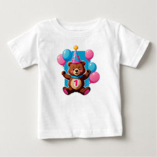 T-shirt Pour Bébé Ours mignon d'anniversaire avec chapeau de fête et
