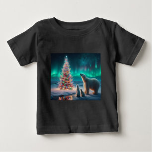 T-shirt Pour Bébé Ours Polaire Maman Cubs Arbre de Noël Aurora Borea