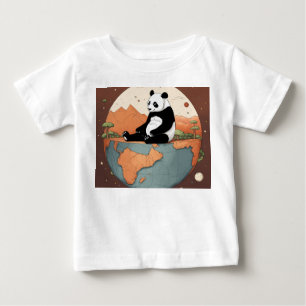 T-shirt Pour Bébé Panda assis au sommet de la planète Terre : Illust