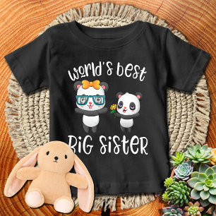 T-shirt Pour Bébé Panda avec un nœud + Fleurs   Meilleure Grande Sœu