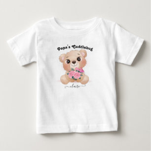 T-shirt Pour Bébé Papa's Cuddlebug with Baby Name Cute Brown Bear