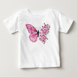 T-shirt Pour Bébé Papillon à fleurs avec Sakura rose
