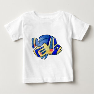 T-shirt Pour Bébé Papillon de caricature poisson bleu
