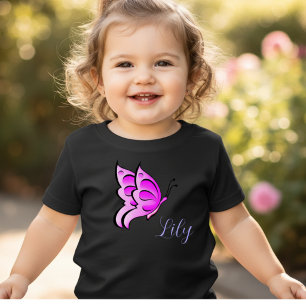 T-shirt Pour Bébé papillon rose - votre prénom bébé