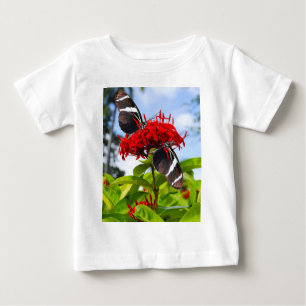 T-shirt Pour Bébé Papillons à ailes longues zébrées sur fleurs rouge