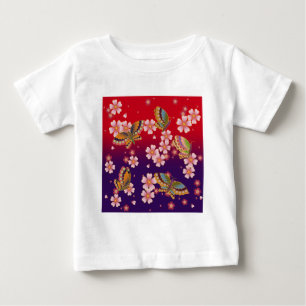 T-shirt Pour Bébé Papillons japonais au milieu des fleurs de Sakura
