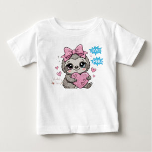 T-shirt Pour Bébé Paresseux Mignon Tenant un Cœur