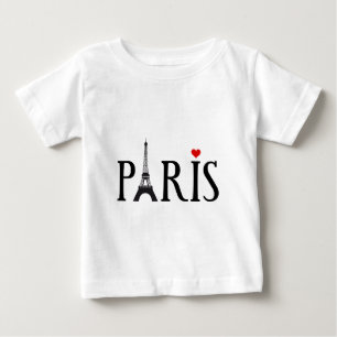 T-shirt Pour Bébé Paris avec Tour Eiffel et le coeur rouge