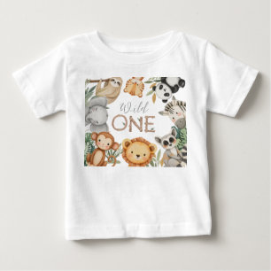 T-shirt Pour Bébé Pastel Tropical Wild One Jungle Safari Animaux