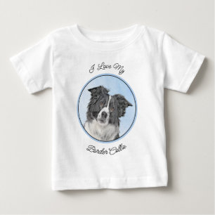 T-shirt Pour Bébé Peinture Collie Bordure - Joli art original chien
