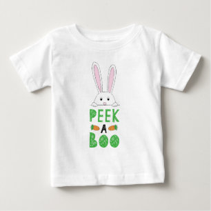 T-shirt Pour Bébé Peking rose et blanc Bunny Pâques Peek-A-Boo