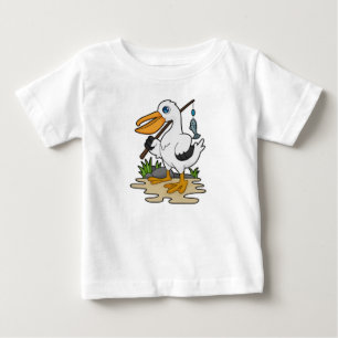 T-shirt Pour Bébé Pélican comme pêcheur avec la baguette de pêche et