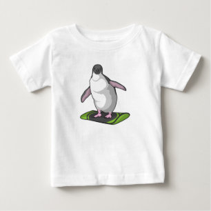 T-shirt Pour Bébé Penguin en Snowboardeur avec Snowboard