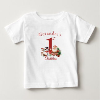 T-shirt Pour Bébé Père Noël, bonhomme de neige, premier Noël du bébé