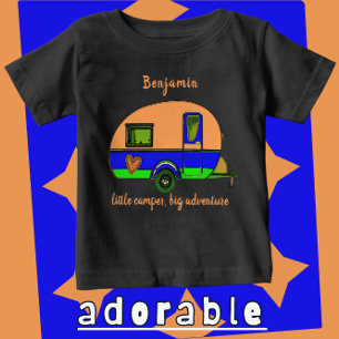 T-shirt Pour Bébé Petit Camper Big Adventure Nom de l'enfant
