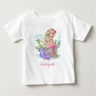 T-shirt Pour Bébé Petite sirène blonde rose personnalisée