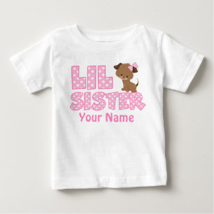 T-shirt Pour Bébé Petite Soeur rose Chiot Personnalisé T Chemise