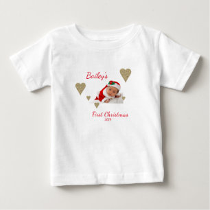 T-shirt Pour Bébé Photo de bébé de Noël Gold Heart