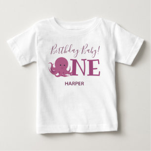 T-shirt Pour Bébé Pieuvre mignonne Un nom Premier anniversaire Baby