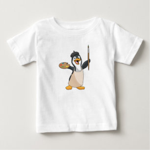 T-shirt Pour Bébé Pingouin as Painter with Paint brush & Colour