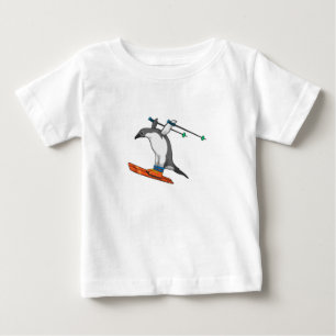 T-shirt Pour Bébé Pingouin comme Saut à ski avec Ski