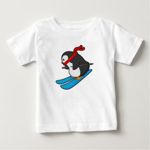T-shirt Pour Bébé Pingouin comme skieur avec ski