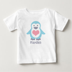 T-shirt Pour Bébé Pingouin mignon et Coeur rose Personnalisé