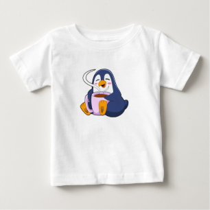 T-shirt Pour Bébé Pingouin with Cup of Coffee