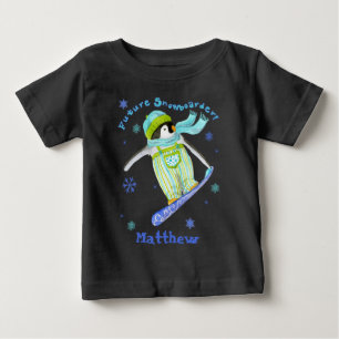 T-shirt Pour Bébé Pingouins en jeu, Snowboarder, T-shirt bébé