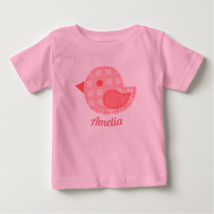 T-shirt Pour Bébé Pink Plaid Baby Bird Personnalisé