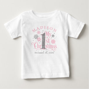T-shirt Pour Bébé Pink Winter Onederland Baby Girl 1er anniversaire