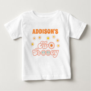 T-shirt Pour Bébé Pink Yellow Blue Deux Super Retro 2e anniversaire 