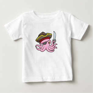 T-shirt Pour Bébé Pirate de pieuvre avec patch Sabre et Oeil