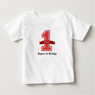 T-shirt Pour Bébé Polka rouge et blanc point 1 fête d'anniversaire