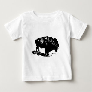 T-shirt Pour Bébé Pop Art Black White Buffalo Bison Silhouette