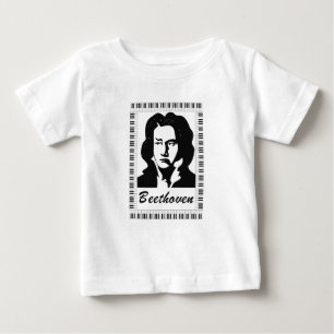 T-shirt Pour Bébé portrait de Beethoven avec cadre de clé de piano