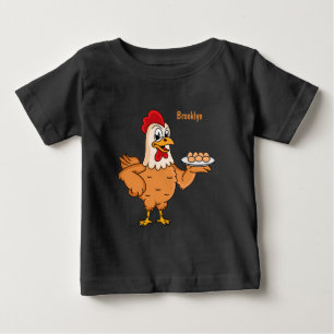 T-shirt Pour Bébé Poulet avec oeufs sur plaque de dessin animé