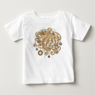 T-shirt Pour Bébé Poulpe Steampunk Rétro Fantastique Mécanique