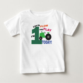 T-shirt Pour Bébé Premier 1er anniversaire - tracteur vert labourer 