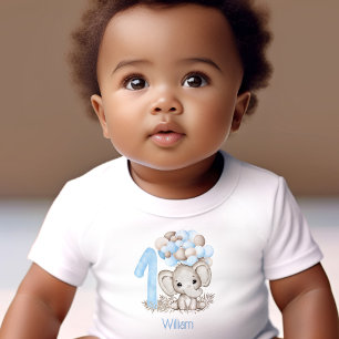 T-shirt Pour Bébé Premier Anniversaire Cute Blue Elephant Nom du gar