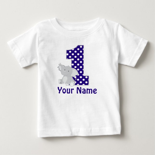 T-shirt Pour Bébé Premier Anniversaire Elephant Navy Chemise Personn (Devant)