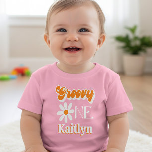 T-shirt Pour Bébé Premier Anniversaire Rétro Groovy Fille